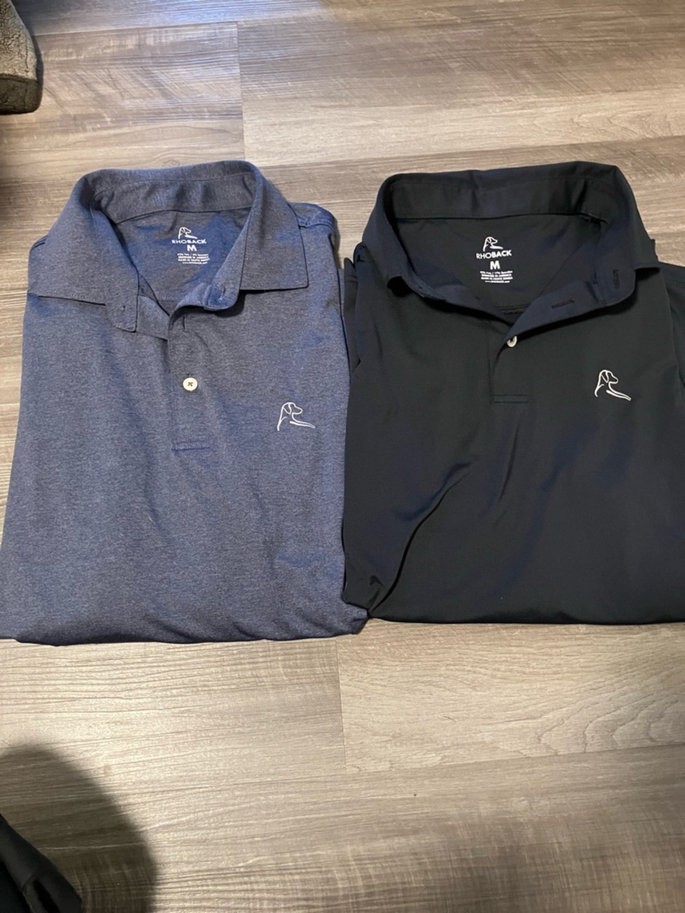 LOT 2 Rhoback Men's Polo Pair - Navy Heather & Black Long Sleeve